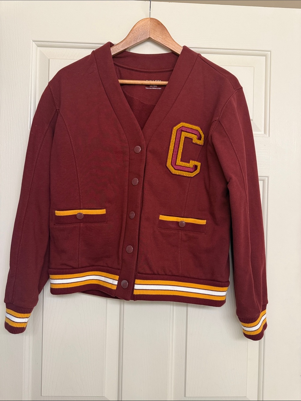 Coach Never worn, Maroon Varsity Jacket with Gold Trim